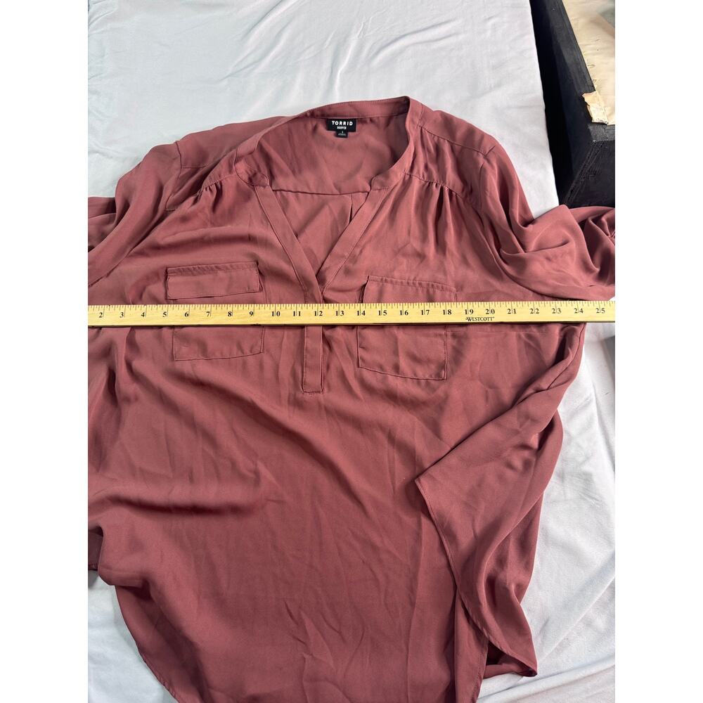 Torrid Harper Blouse Size 1 1X Mauve Pink V Neck Long Sleeve Tunic Top - Picture 7 of 8